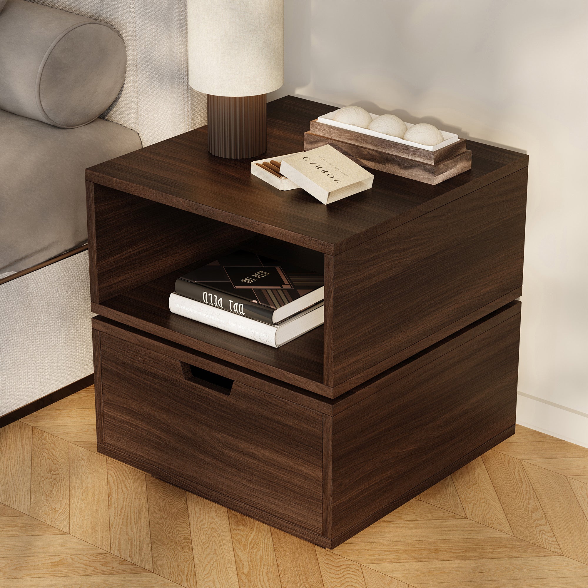 YOWOS 2-Tier Square Rotating Accent Bedside Table-Clearance Sale-7 left