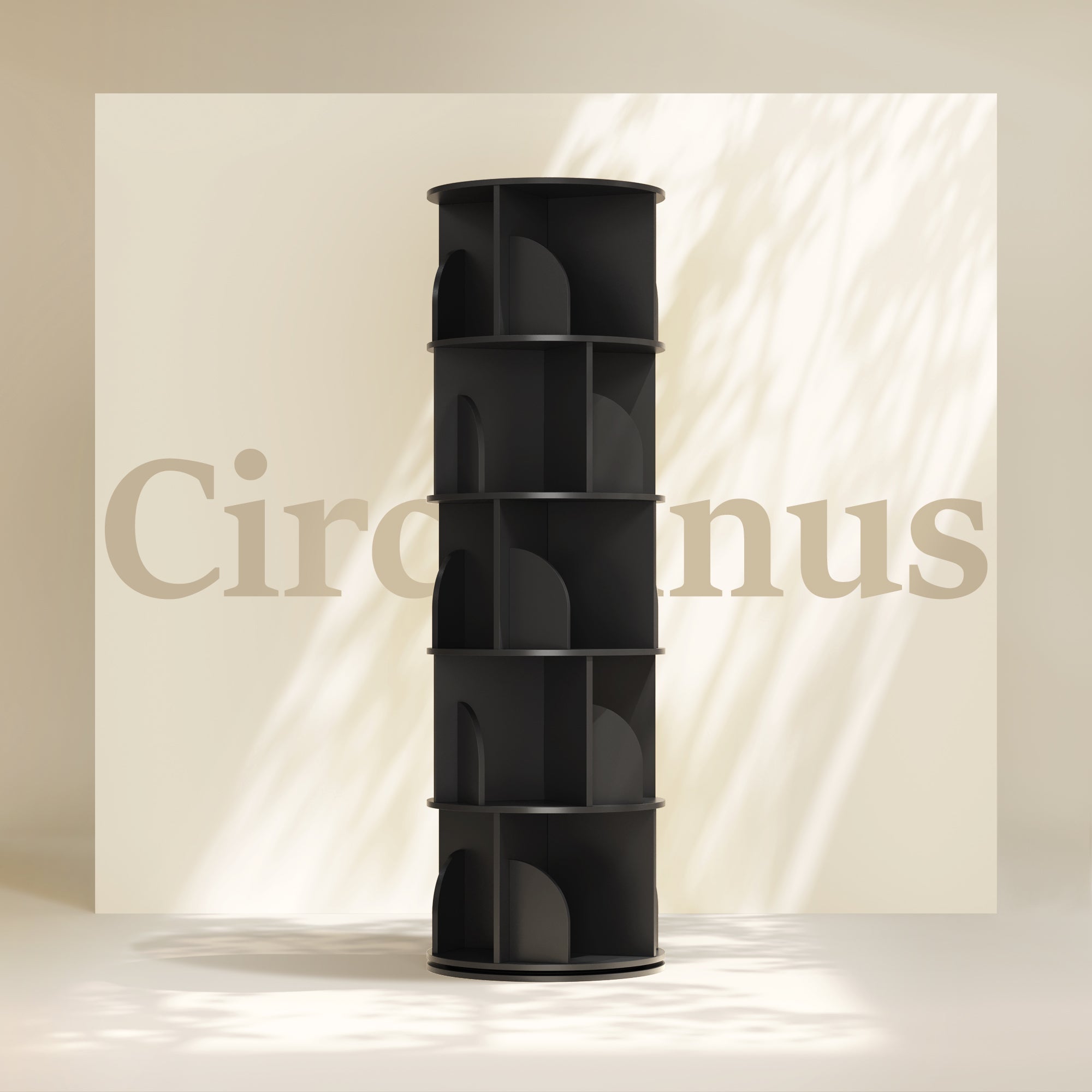YOWOS Circinus Core 360° Rotating Storage Rack Wood Black 5 Tiers