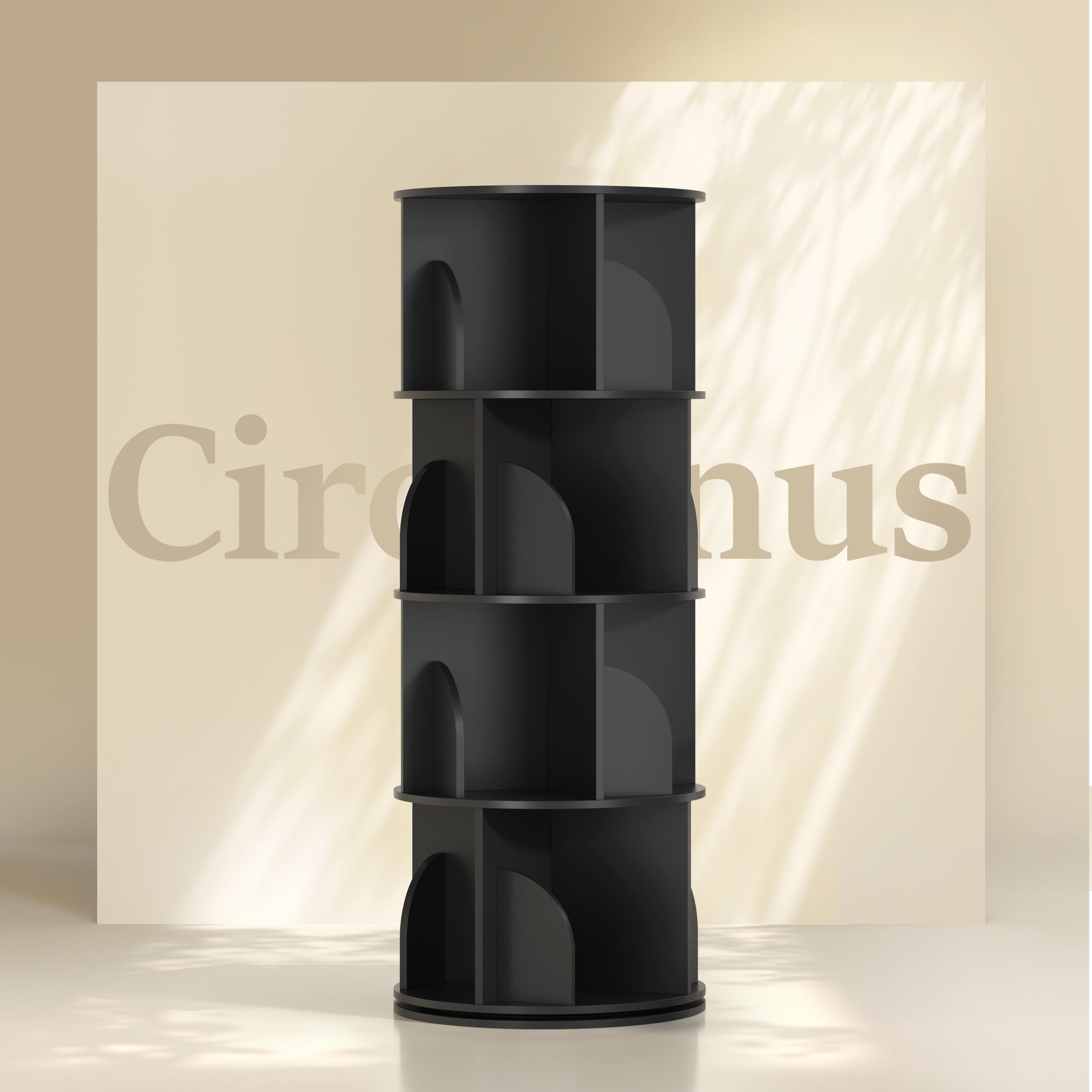 YOWOS Circinus Core 360° Rotating Storage Rack Wood Black 4 Tiers